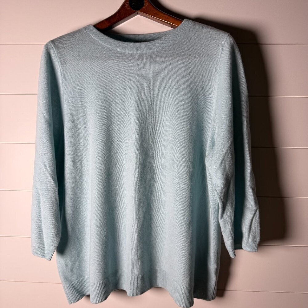 NWOT Talbots Pure Cashmere Light Blue Crew Neck 3/4 Sleeve Size 2X Sweater